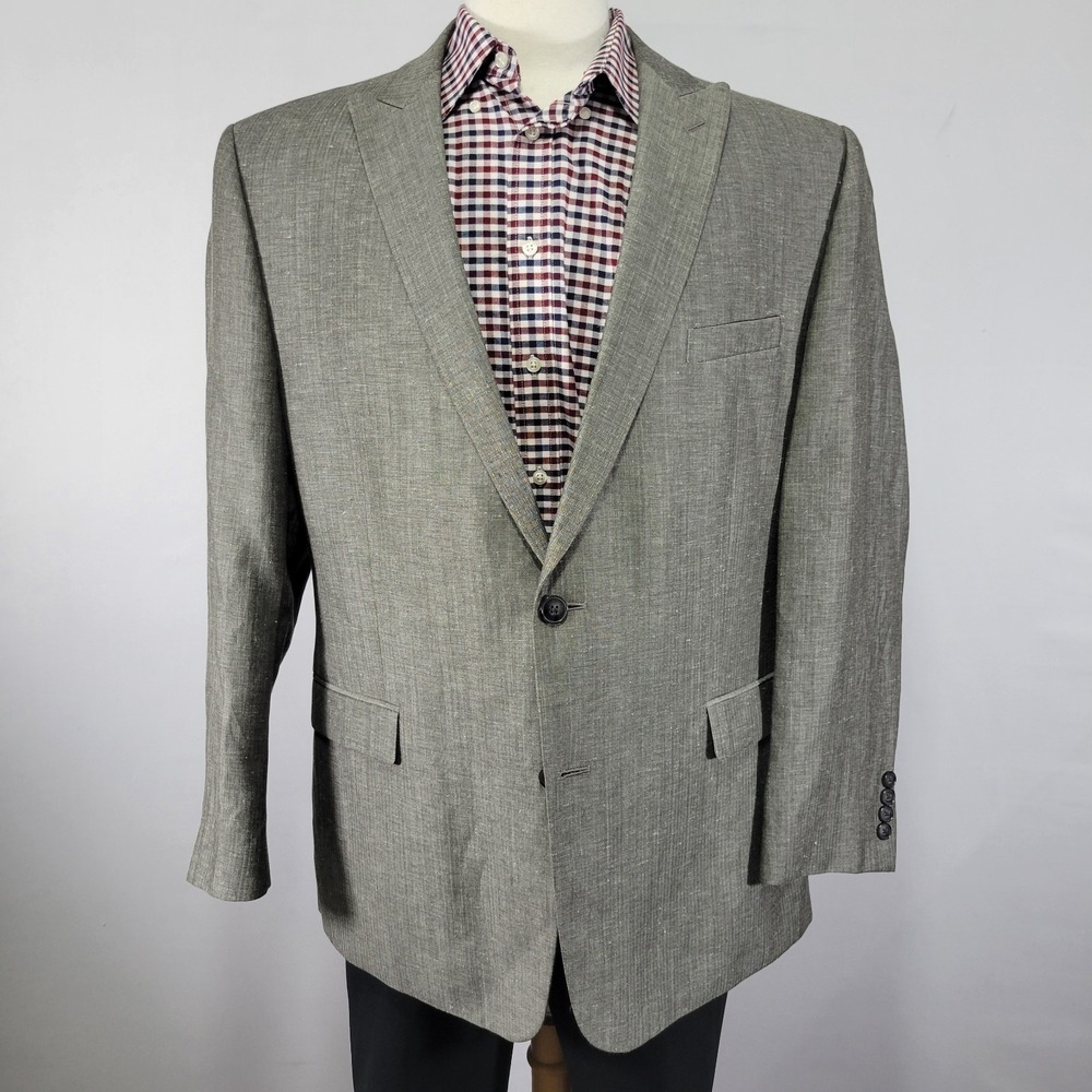 Calvin Klein‎ Men's Sport Coat Blazer Two Button Gray Herringbone Linen Wool 46R - Picture 6 of 15